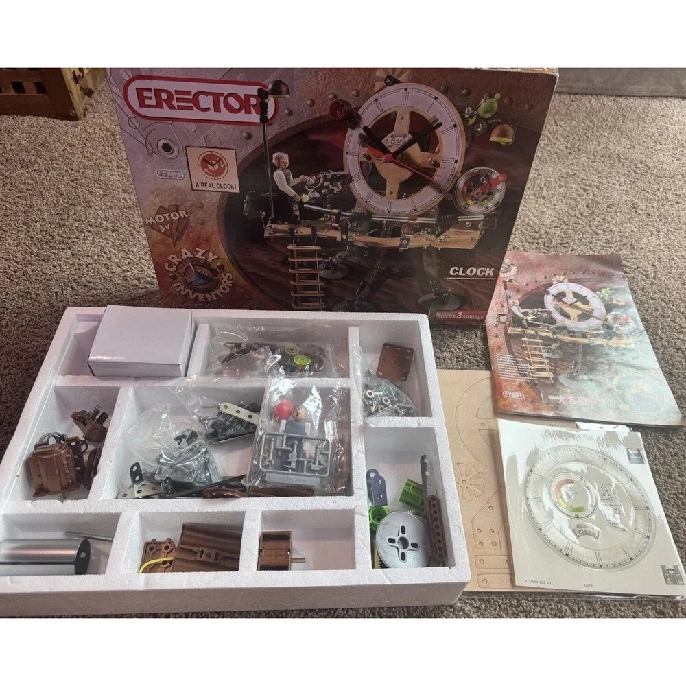 RARE Meccano Erector #7651 Time Machine Clock 3-in-1 Model Set Appears Complete